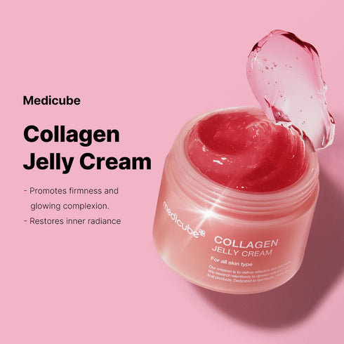 Formulă inovatoare cu textură tip jeleu, Collagen Jelly Cream de la Medicube pătrunde rapid în piele și oferă un boost vizibil de elasticitate. wowskin.ro