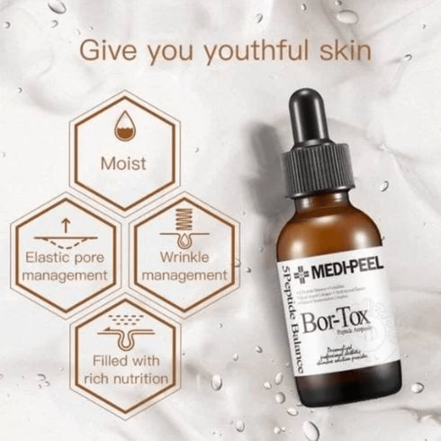 Vă prezentăm MEDPEEL Bor-Tox Peptide Ampoule, un elixir al tinereții pentru pielea dumneavoastră. Acest ser puternic, capturat pe un fundal cald, auriu, valorifică puterea peptidelor pentru a întineri și a restaura.Conceput pentru îngrijirea profesională a pielii la domiciliu, acesta vizează liniile fine și ridurile, promovând un ten mai neted și mai ferm. Formula Bor-Tox este o dovadă a dedicării MEDPEEL pentru soluții anti-îmbătrânire inovatoare și eficiente