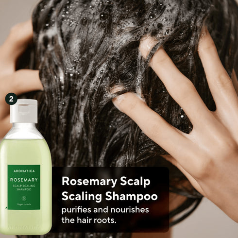 Kitul Aromatica Rosemary Scalp conține produse esențiale pentru scalp gras și cu mătreață. Perfect pentru o rutină coreeană naturală de îngrijire a părului.