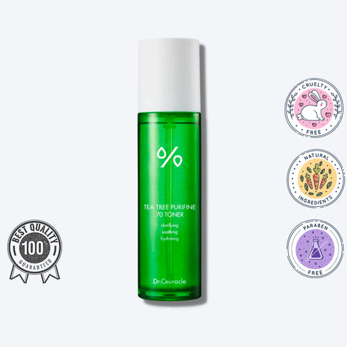 Dr. Ceuracle Tea Tree Purifine 70 Tonic, 1, wowskin.roTonerul purifiant cu extract de arbore de ceai este ideal pentru tenul gras și predispus la acnee. Cu o formulă clarificatoare, îndepărtează celulele moarte și hidratează pielea, lăsând-o proaspătă și curată.