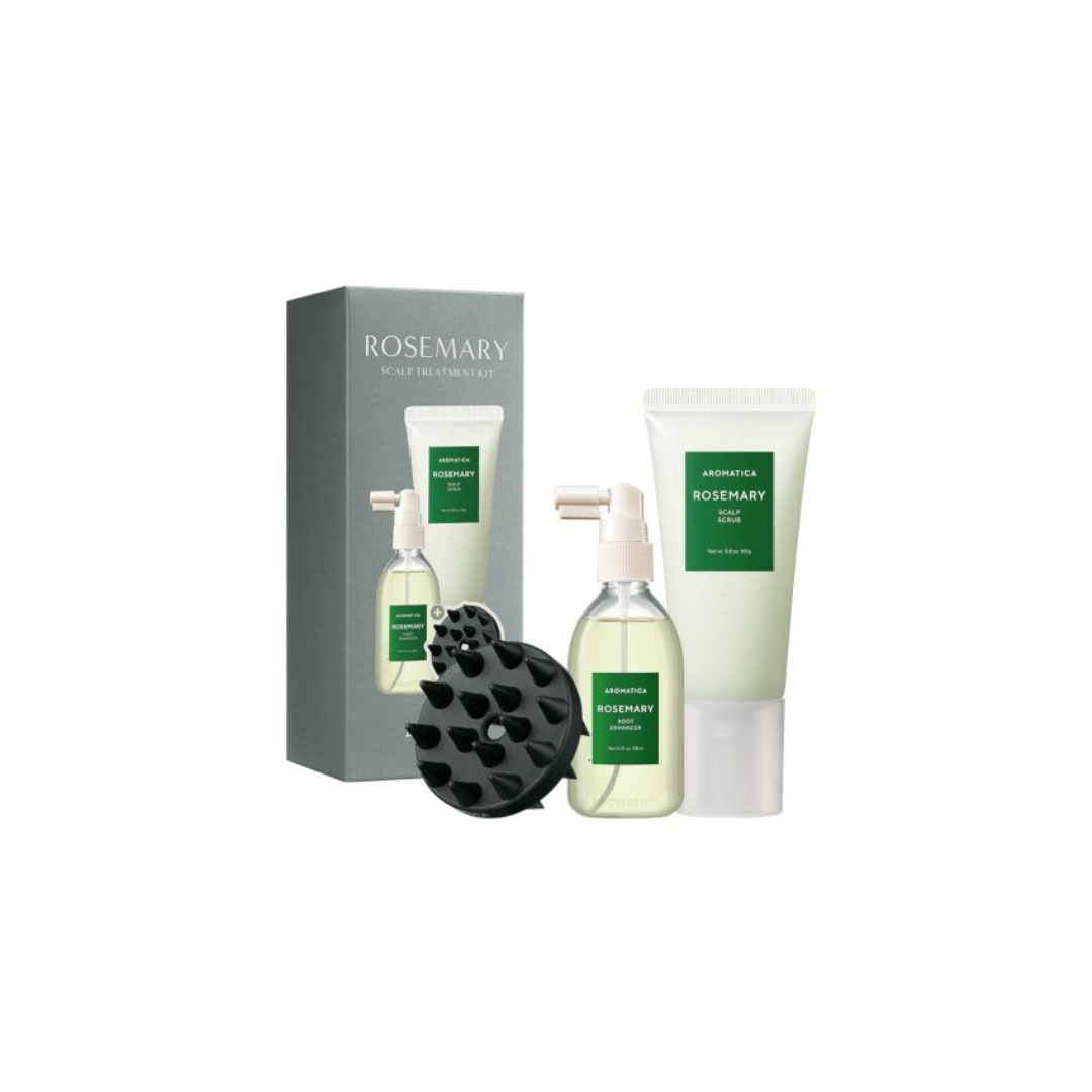 Îngrijire capilară coreeană completă cu Aromatica Scalp Treatment Kit cu rozmarin. Kit ideal pentru scalp sensibil, gras sau cu tendință de mătreață.