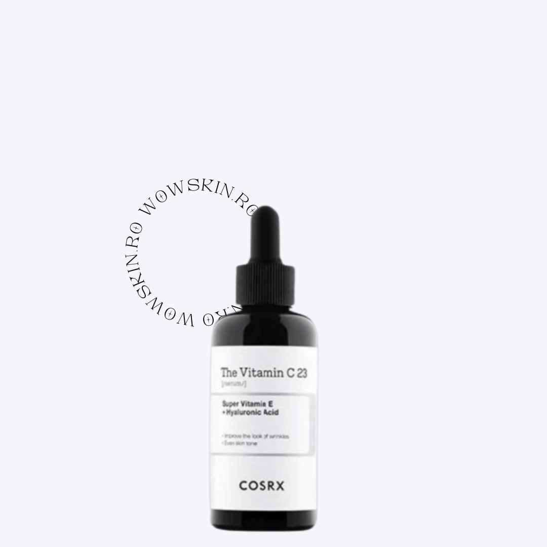 COSRX The Vitamin C 23 Serum cu 23% acid ascorbic pur reduce petele pigmentare și conferă tenului un aspect luminos și uniform. Ser ideal pentru estomparea cicatricilor post-acnee și revitalizare intensă. wowskin.ro